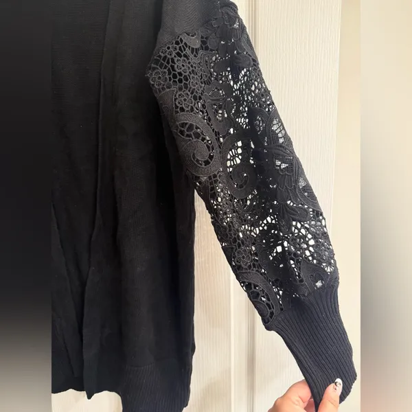 Torrid Black Eyelet Lace Balloon Sleeve Open Sweater Cardigan - size 1 - Image 2