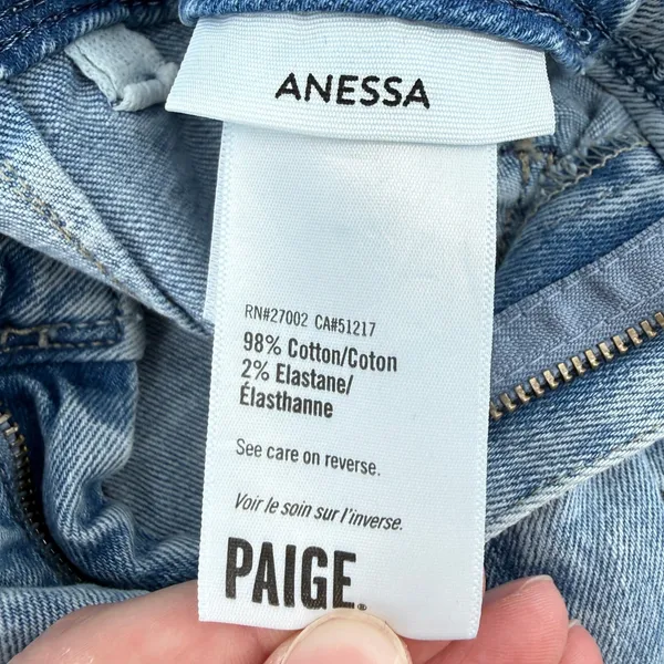 Paige Anessa High Rise‎ Wide Leg Jeans Light Blue Wash Women 26 Raw Hem Denim - Image 6