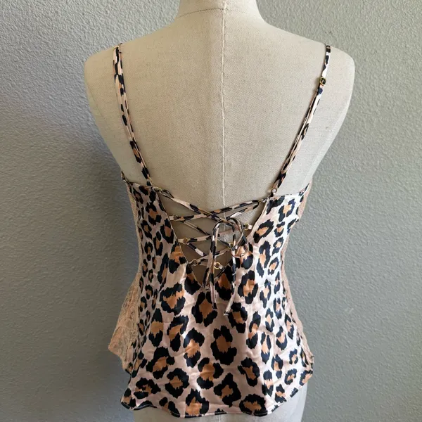 Victoria's Secret Leopard Print Cami Lace Detail‎ Lace Up Size Small - Image 2
