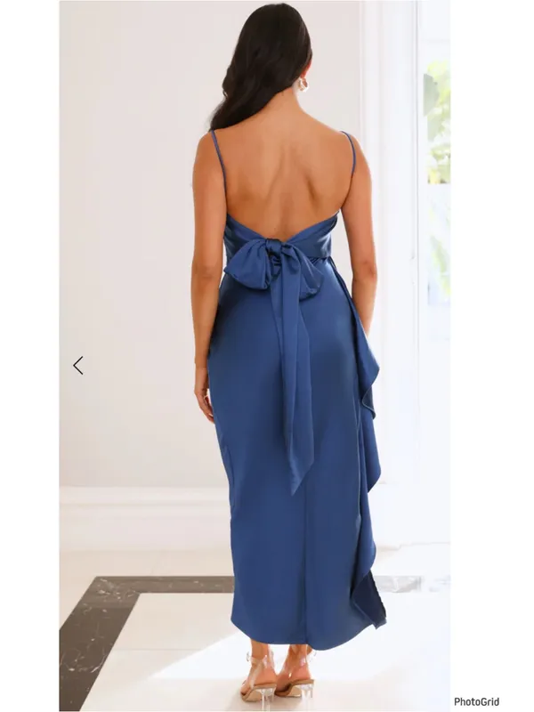 Saints & Secrets Navy Satin Maxi Dress Small - Image 2