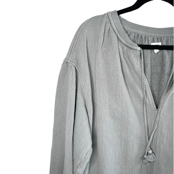 Aerie Easy Street Sweatshirt XS Gray Oversized Slouchy Tunic Tassel Coastal Boho - Image 4