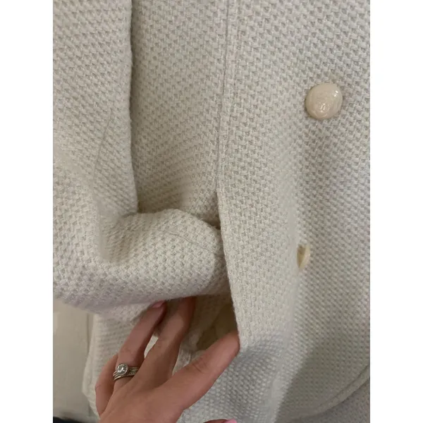 Jessica Simpson Ivory Wool Blend Double Breasted Pea Coat Large Statement Collar - Image 5