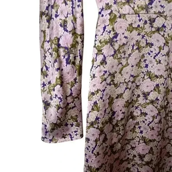 Zara Women's XS Floral Satin‎ Mini Dress Long Sleeve Multicolor Lilac Casual - Image 8