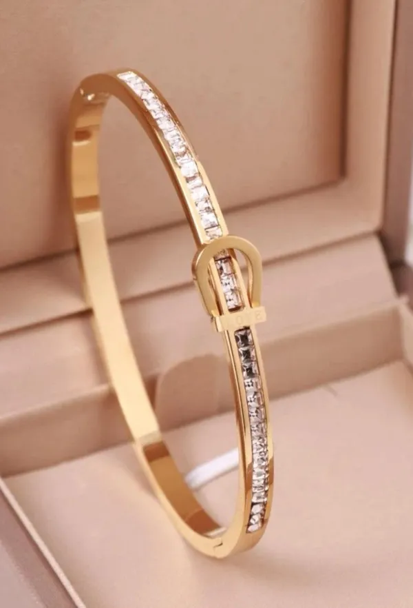 Women Fashion Stainless Steel Rhinestone Decor Bangle Bracelet - Image 4