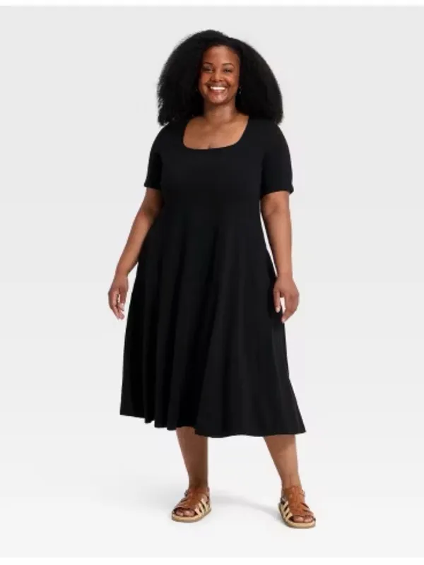 Ava & Viv Black Square-Neck Midi Dress - Image 2