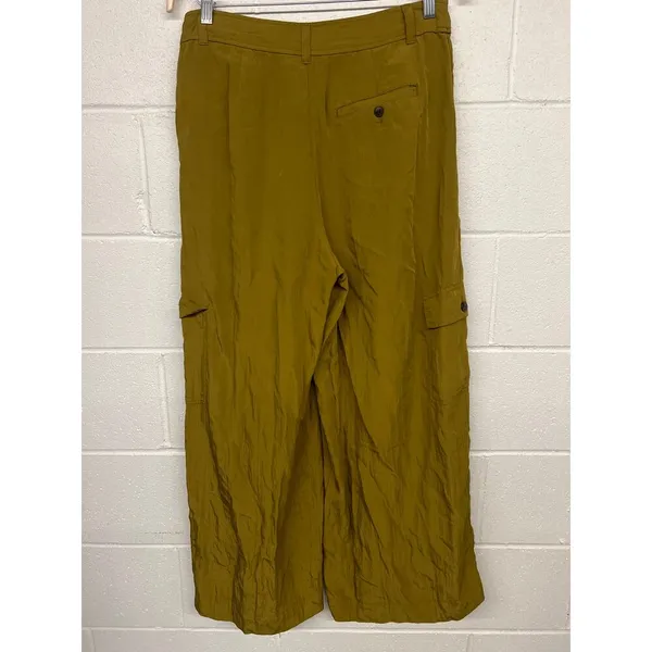 Madewell Sz 12 Olive Green Harlow Wide Leg High Rise Viscose Cargo Pants solid - Image 5