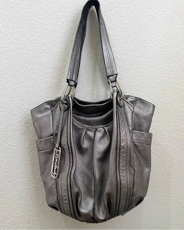 B. MAKOWSKY Metallic Silver Double Handle Shoulder Bag - Image 2