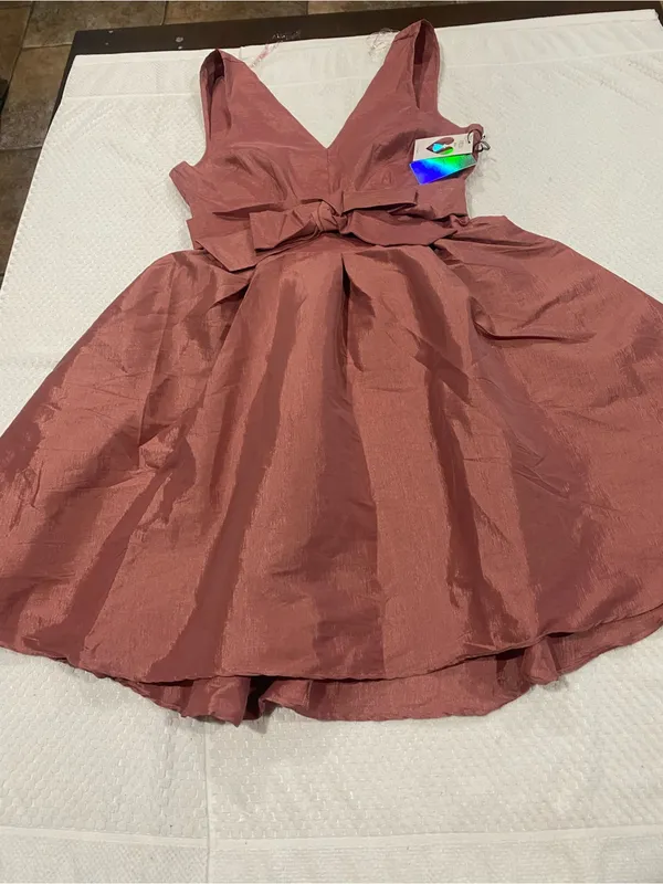 Iris Dusty Rose Fit-and-Flare Dress with Waist Bow - Image 2