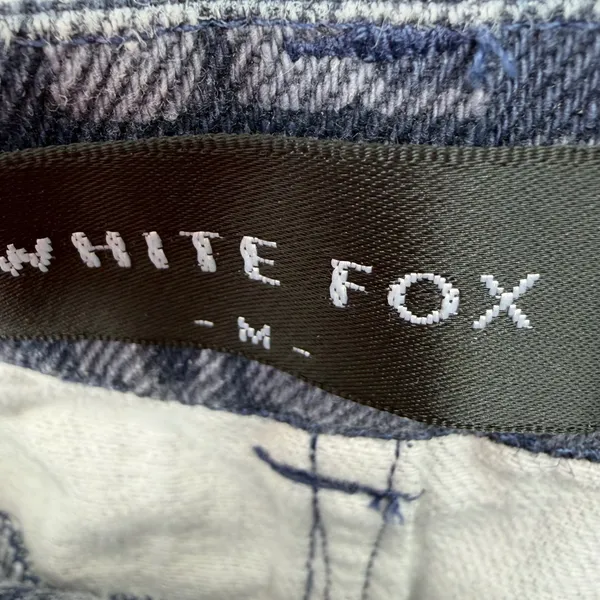 White Fox Denim Mini Skirt Womens M Blue Raw Hem Streetwear Y2K Baddie Boho Edgy - Image 9