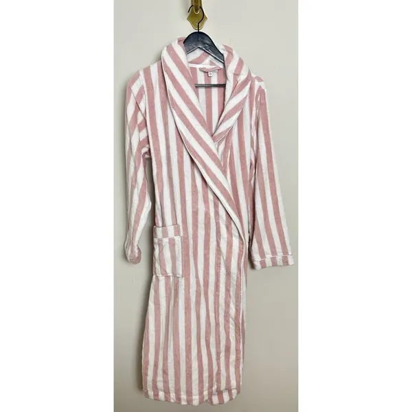 NORDSTROM Stripe Hydrocotton Terry Robe in Pink Peachskin White Stripe Large - Image 4