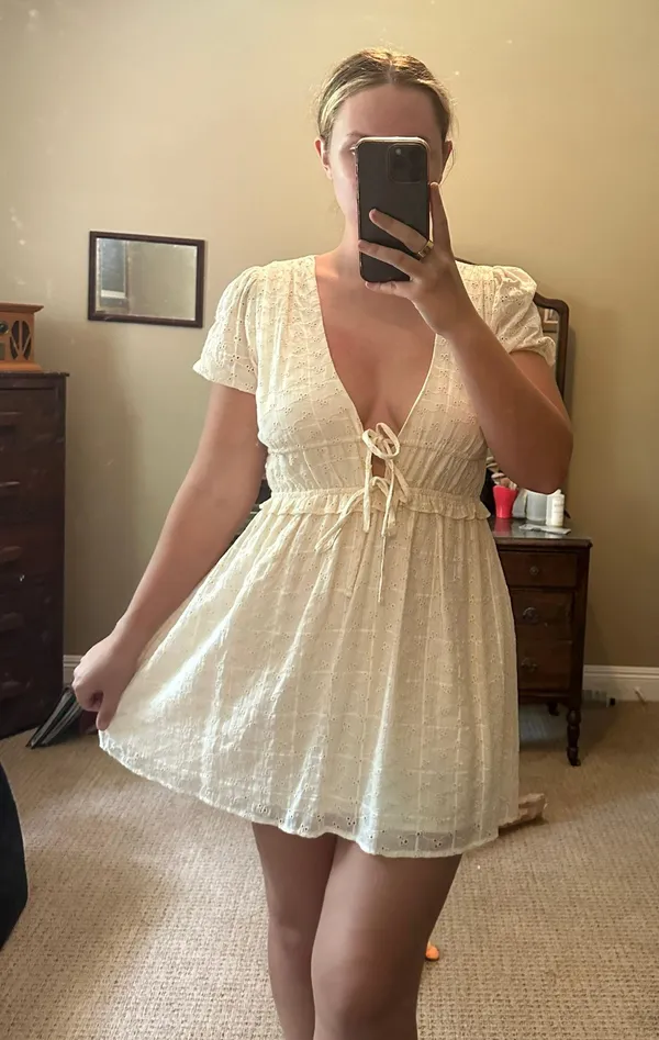 Le lis Tie Front Cream Polka Dot Dress - Image 2