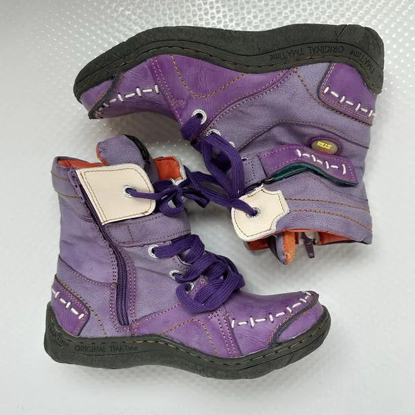 TMA Eyes Leather Lined Ankle Boots Womens EU 38 US 7.5 Purple Zip & Lace Up Snow - Image 3