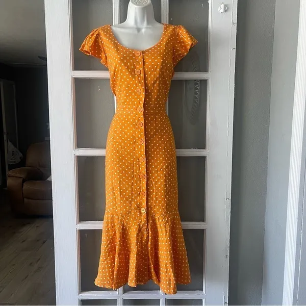 Rachel Parcell Yellow Polka Dot Midi Dress - Image 5