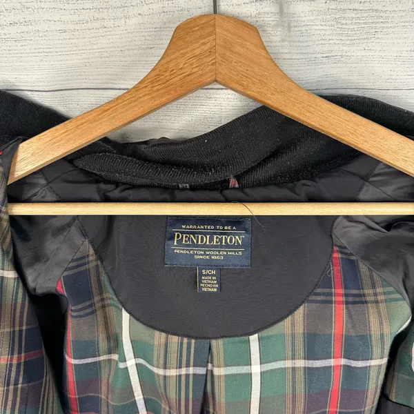 Pendleton Womens Small Flannel Plaid Lined Hooded Parka Barn Chore Coat Blue - Image 11