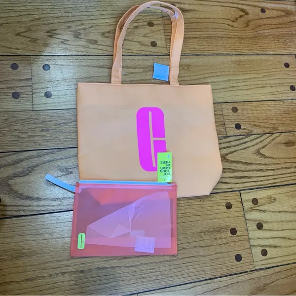 Macys Clinique Large Shopping Shoulder Travel Orange Tote Bag With Pink C Logo - Image 7