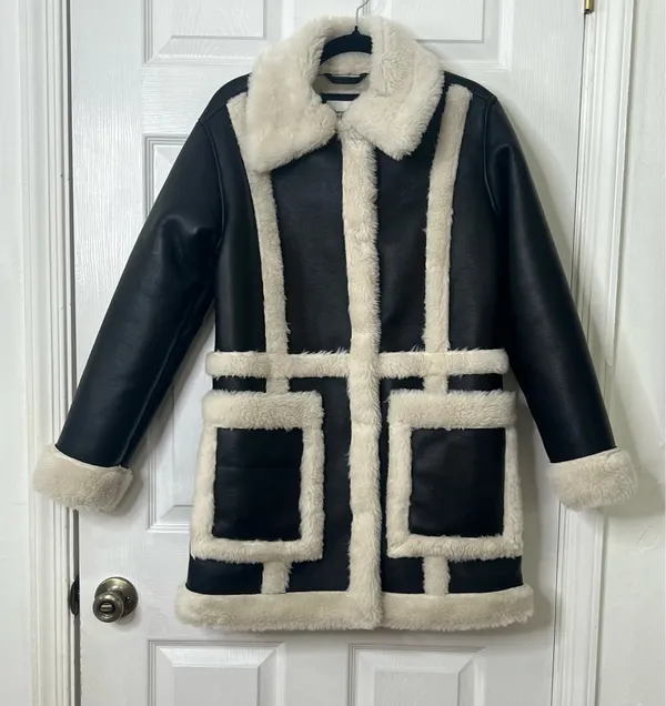 Abercrombie & Fitch Faux Shearling Coat Teddy Quiet Luxury Chic Winter Jacket XS - Image 2