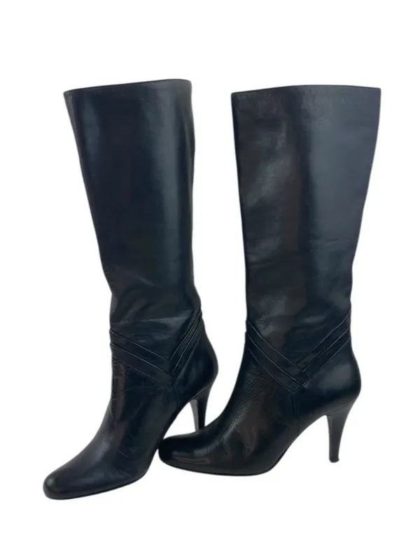 -Sean Ling Nigiri Boots Womens Sz 5.5 Black Buttery Soft Leather Heeled Pull On - Image 4
