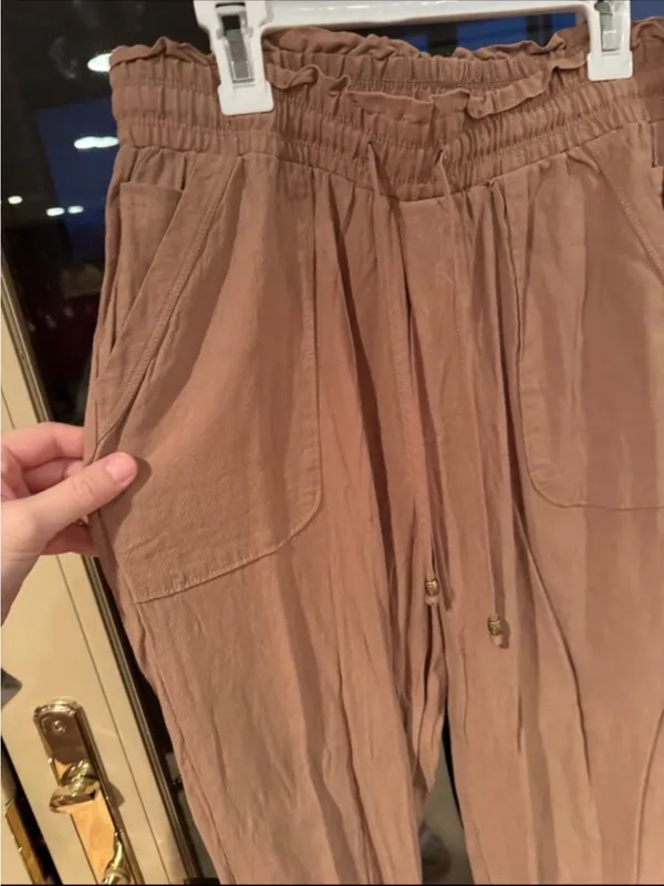 Casual Drawstring Jogger Pants in tan Pink - Image 2