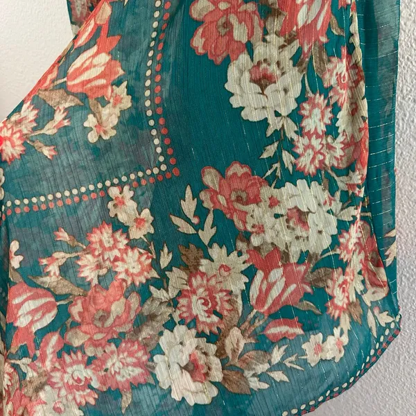 Y2k strapless Teal Floral Mariselle Garden Drape Midi Dress - Image 6