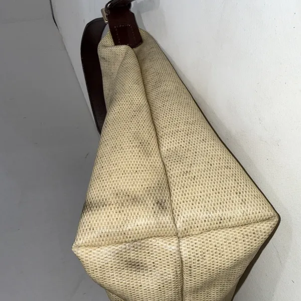 Dooney & Bourke Leather Handle Hobo‎ Canvas Faux Basket Weave Bucket Tote Bag - Image 13
