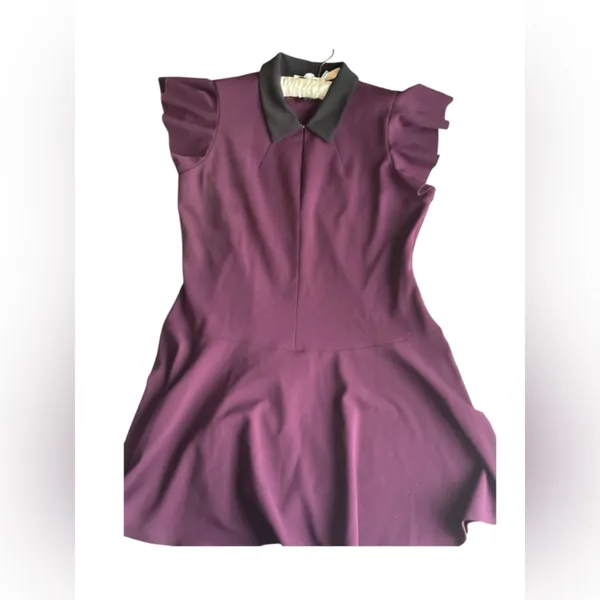 Tommy Hilfiger Size 14 Elegant Purple/Plum Dress with Black Collar‎ - Image 2
