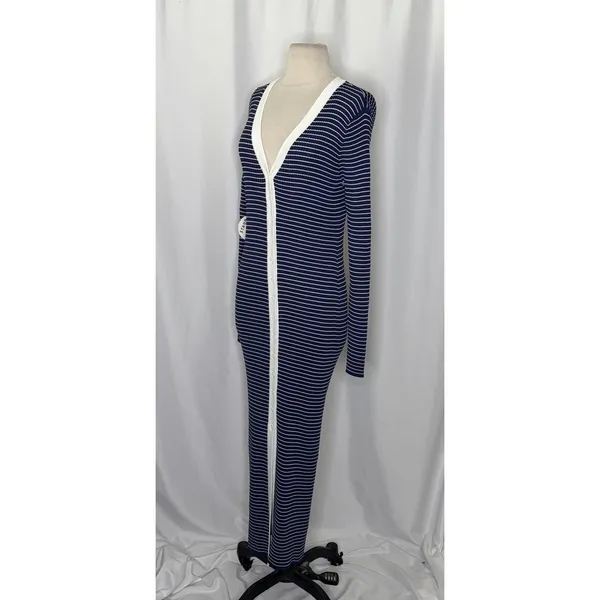 NWT!! STAUD Shoko Stripe Long Sleeve Sweater Dress Navy Blue White Striped Large - Image 5