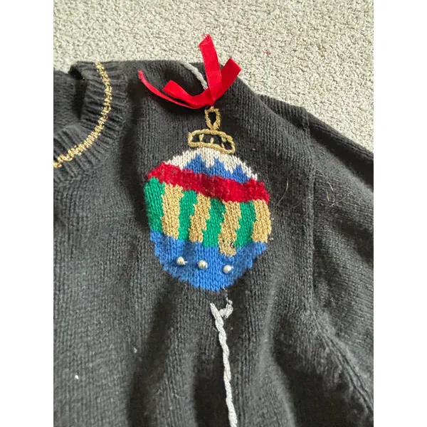 Laura Gayle Christmas Sweater XL Black Embroidered Ornaments Holiday 90s Vintage - Image 5