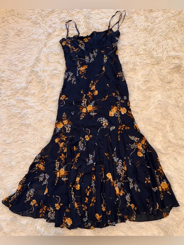 NEW REFORMATION Lilibet Floral Ruffle navy Dress sz 2 - Image 4