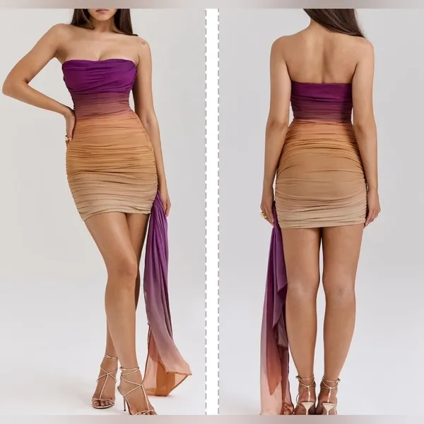 NWOT House of CB Sofie OMBRE MESH STRAPLESS MINI DRESS sz L Tall - Image 2
