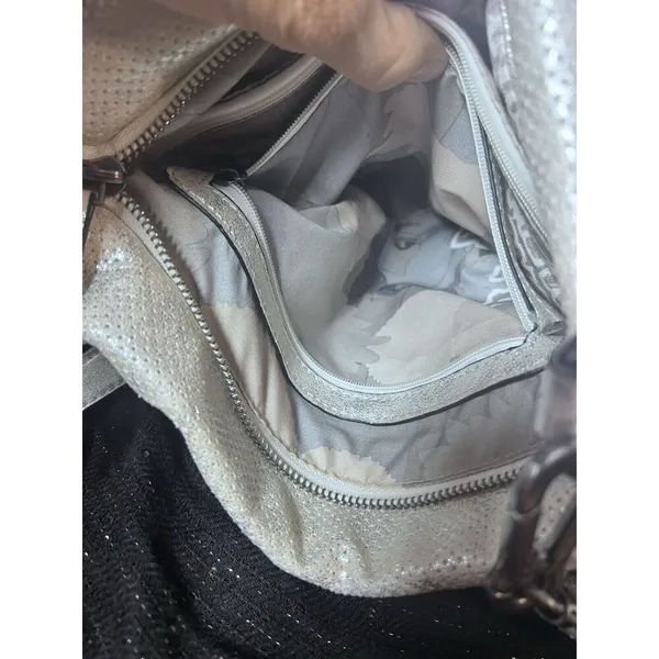 Suri‎ Frey Crossbody Shoulder Hobo Bag Purse Silver Vegan Tassel EUC - Image 11