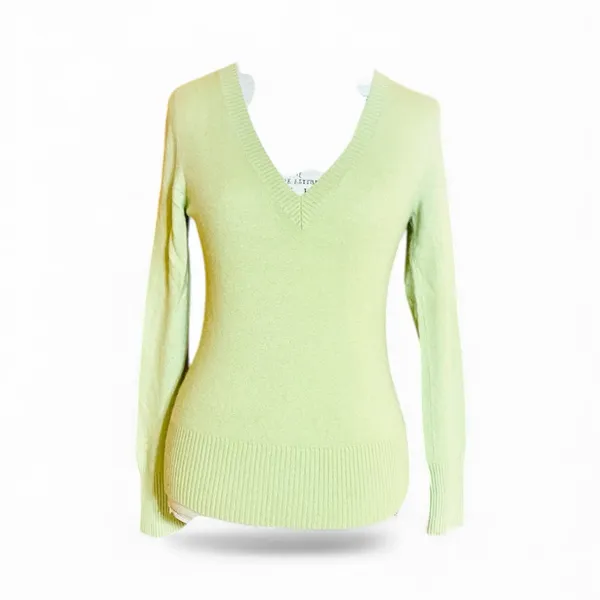 Theory Lime Neon Avocado Green Cashmere Vneck Sweater Sz M - Image 2