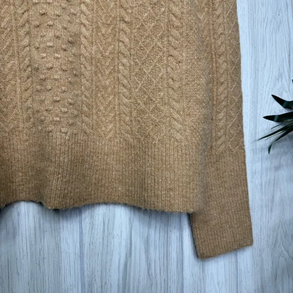 J. Crew Stretch Wool Cable Knit Crewneck Sweater Camel size M Medium BB408 - Image 11