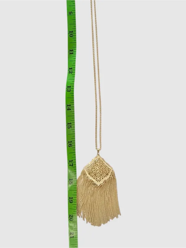 Kendra Scott Kingston Gold Tone Filigree Tassel Fringe Statement Necklace - Image 6