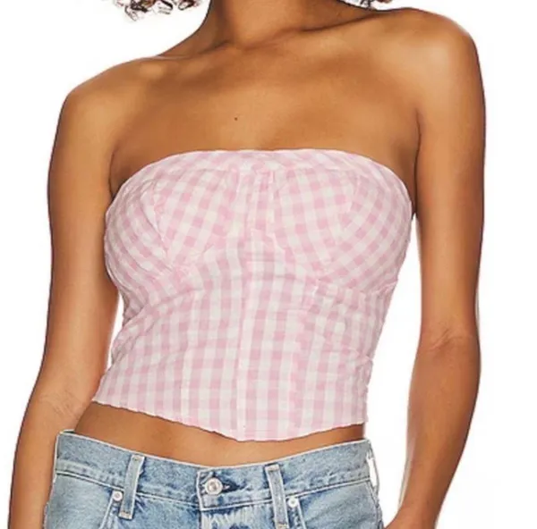 Free People Gingham Tube Top Leilani Pink Medium - Image 3