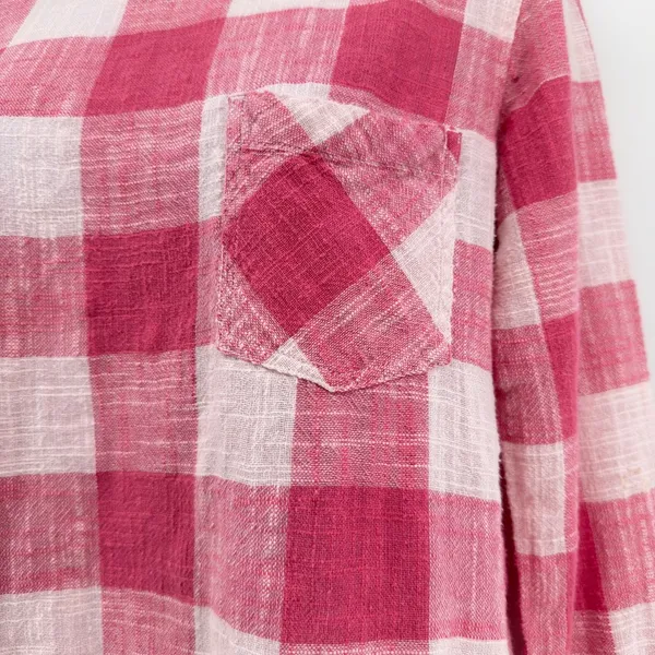 Cloth & Stone Anthropologie Pink Gingham Linen Blend Button Back Top Blouse S - Image 3