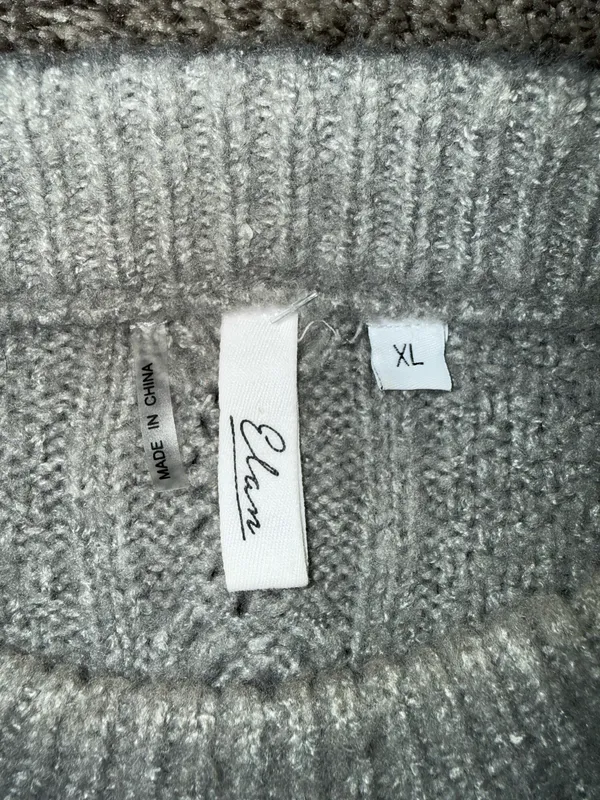 Elan Cable Knit Sweater Size XL Gray Crewneck Layered Look - Image 3
