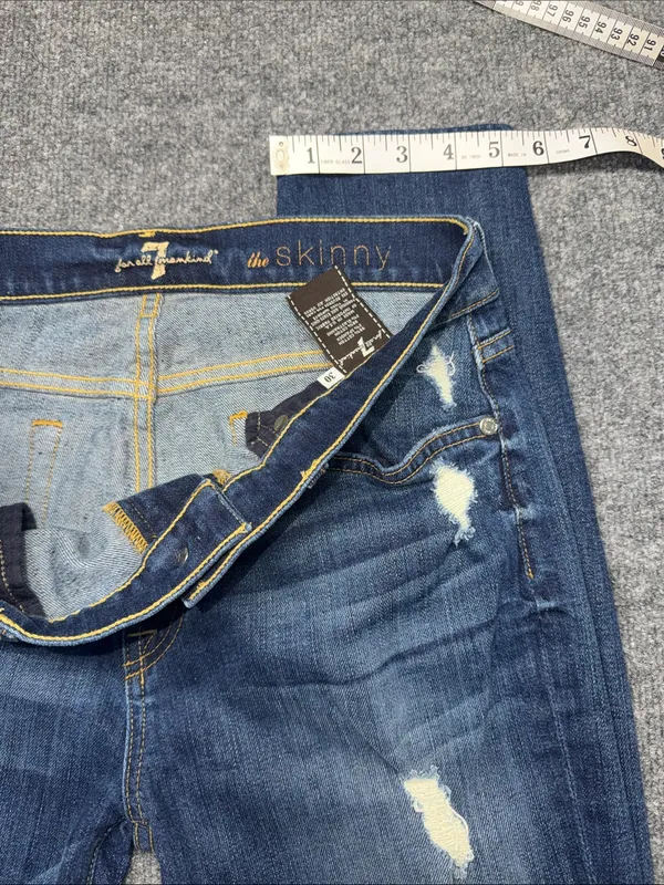 7 For All Mankind The Skinny Distressed Dark Blue Jeans - Image 8