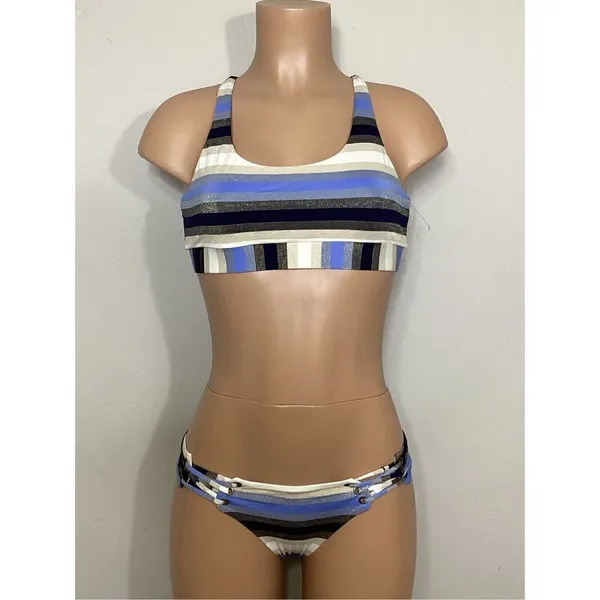 New. PILYQ blue stripe bikini set. L-top/S-bottom - Image 3