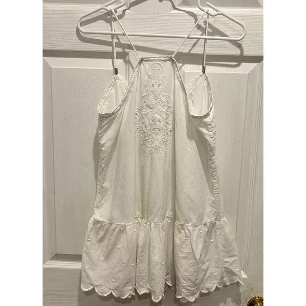 Anthro Let Me Be White Eyelet‎ Embroidered Peplum Cami Top Boho Cotton Sz 6 - Image 9