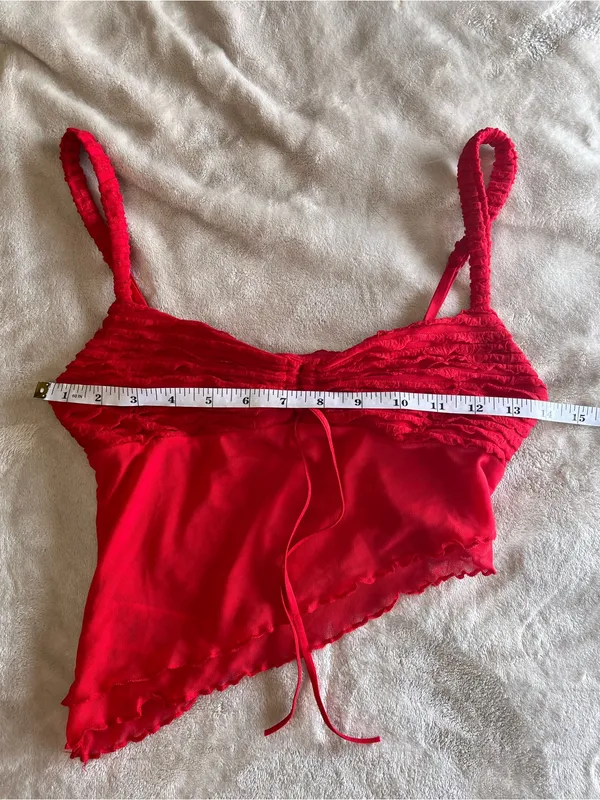 EDIKTED Red Going Out Tank Top College Life Ruched Hot Crop Shirt Women’s Sz XS - Image 5
