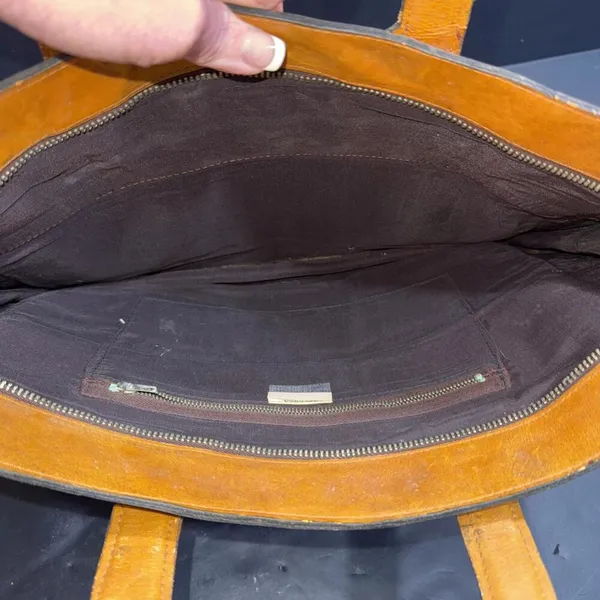Vintage‎ Genuine Leather Tan Rustic Distressed Workwear Satchel Briefcase Bag - Image 10