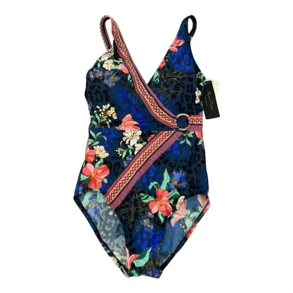 NWT AQUA‎ GREEN Women's Floral Wrap Front One Piece Swimsuit Size Small - Image 4
