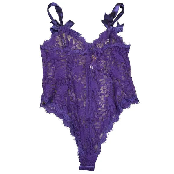 Vintage Victorias Secret Gold Label Purple Floral Lace Bodysuit Bows Size Large‎ - Image 5