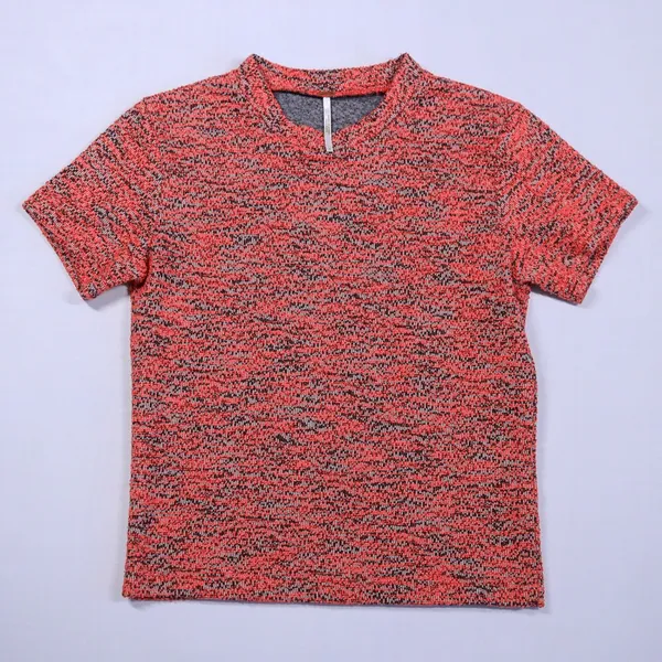 Free People Knit Top Women Size S Red Black Marled Textured Short Sleeve Boucle - Image 3