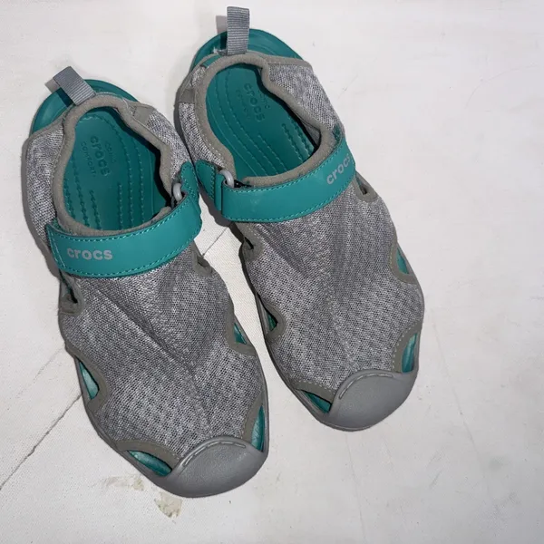 Crocs‎ Swiftwater Mesh Sandals Water Deck Shoes Gray Teal Women's Size 5 - Image 2