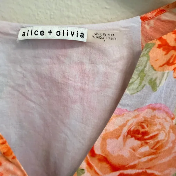 Alice + Olivia PALI Floral Mini Dress Cotton V-Neck Mix Print Size 2 - Image 6