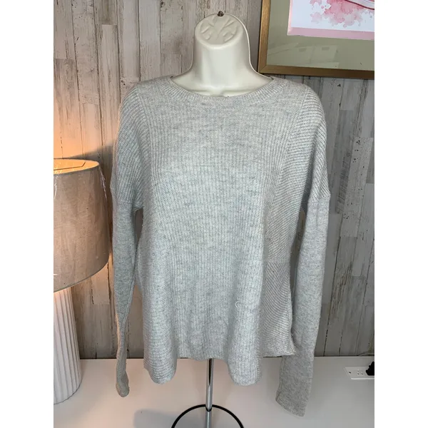 Athleta Sweater Womens Medium Wool Blend Gray Rib Knit Crew Neck Pullover - Image 2