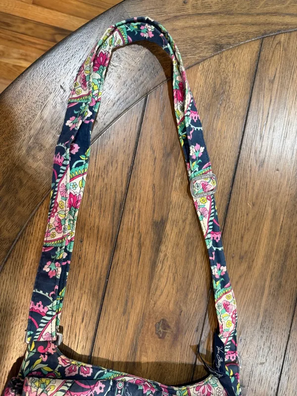 Vera Bradley Navy Quilted Paisley Shoulder Bag with Pink & Green Accents​ - Image 3
