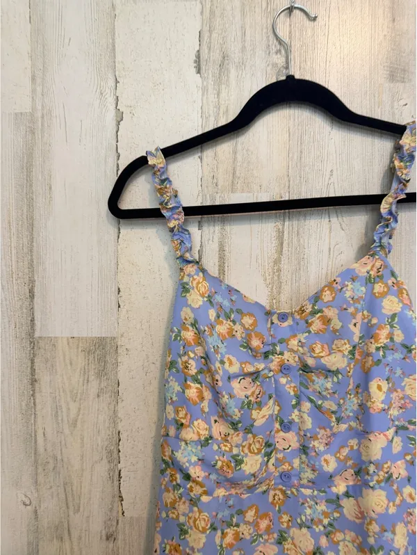 Women’s Large Blue Floral Smocked Midi Dress Cottagecore - Image 2