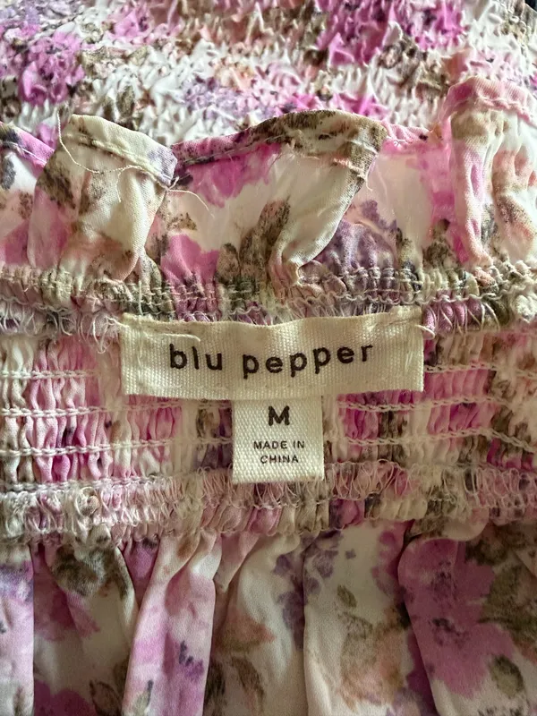 Blue Pepper Pink Floral Ruched Strap Top - Image 5
